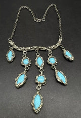 Vintage Unknown Metal Faux Turquoise Bib Necklace