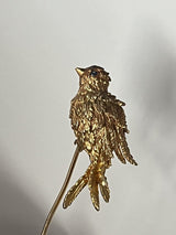 Vintage 14k Yellow Gold & Topaz 3D Figural Bird Designed Stick Pin~6 Grams~2.5”