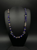 Blue Art Glass Smooth Beads Necklace 25”