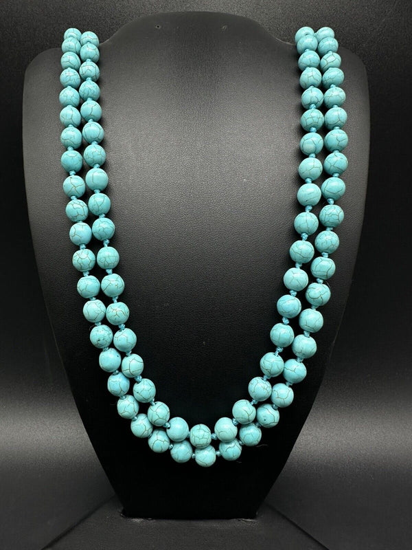 60 Inches 8mm Round Turquoise Stone Long Necklace Woman Jewelry