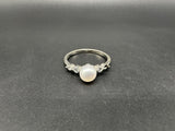 Sterling Silver Pearl Ring Clear Stone (1 Missing) Size 8