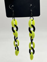 Fun Acrylic Bright Neon Black Link Chain Dangle Earrings 3.5”