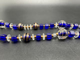 Blue Art Glass Smooth Beads Necklace 25”