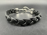 Men’s Twisted Harness Bracelet Cord Black Leather Sterling Silver Clasp 8”