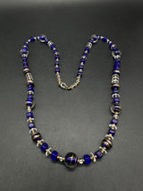 Blue Art Glass Smooth Beads Necklace 25”