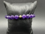 CID 10K Yellow Gold Bead Purple Amethyst Gemstone Bracelet Adjustable 6.75”