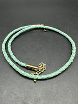 Woven Leather Turquoise Gold Tone Barse Necklace 20”