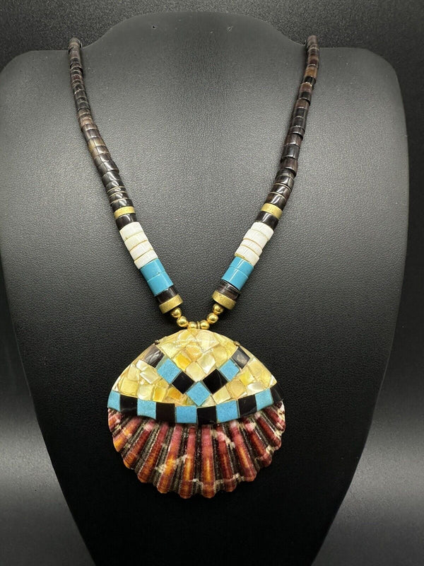 Santo Domingo Pueblo Shell Gemstone Necklace, Vintage Native American