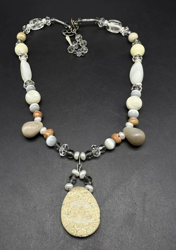 Stone Statement Beaded Necklace Handmade 20”