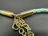 Woven Leather Turquoise Gold Tone Barse Necklace 20”