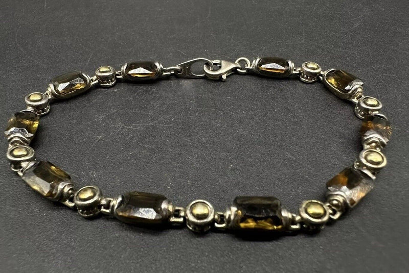 Vintage Sterling Silver Smoky Quartz Tennis Bracelet 6.75”