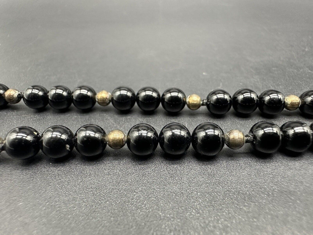 Sterling Silver Onyx Bead Necklace Knotted Vintage 20”