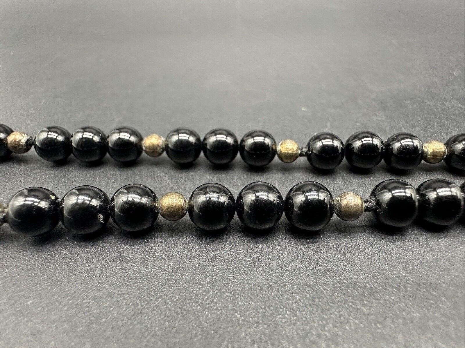 Sterling Silver Onyx Bead Necklace Knotted Vintage 20”