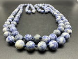 Natural 9mm Blue Spot Jasper Round Gemstone Knotted Beads Necklace 60”