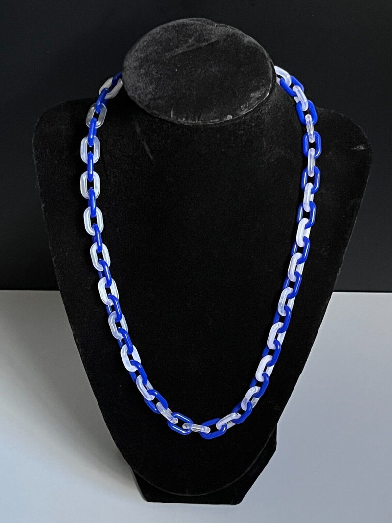 Blue Clear Transparent Unisex Acrylic Cable Chain Link Necklace 18” Long 9mm