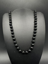 Vintage  BLACK Tourmaline Gemstone Knotted BEAD NECKLACE 29"