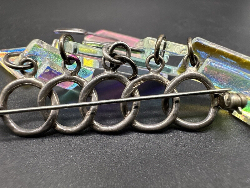 Vintage Sterling Silver Geometric Shapes on Bar Dichroic Handmade Brooch