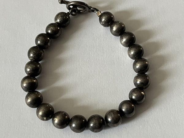 Sterling Silver Oxidized Ball Bead 8mm Bracelet 6.5” Long