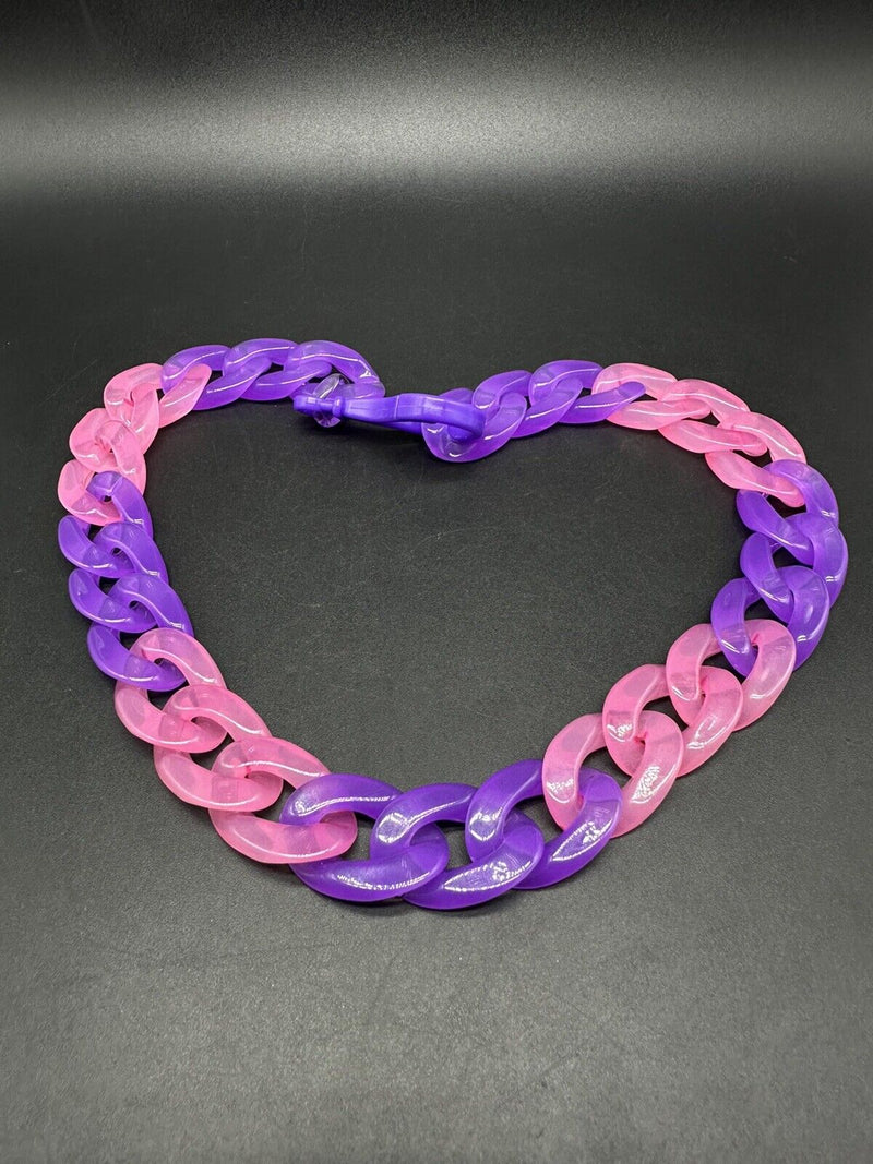 Acrylic Curb Link Necklace Pink and Purple 20”