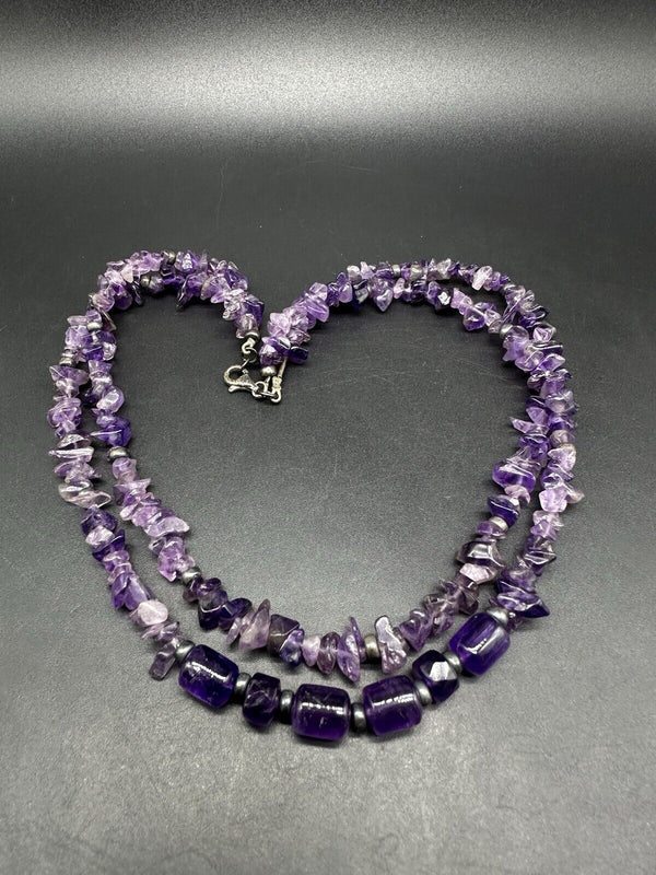 Gorgeous Tumbled Amethyst Necklace Sterling Silver Clasp