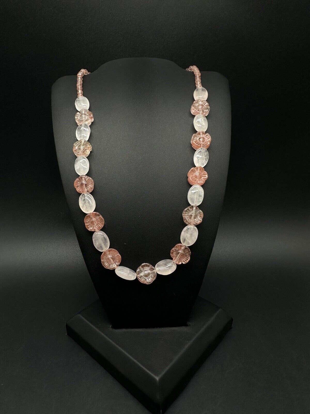 Floral Rose Quartz Necklace 19” 32Gs