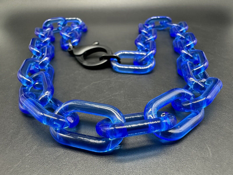 Blue Translucent Unisex Cable Link Acrylic Chain Link Necklace 22”