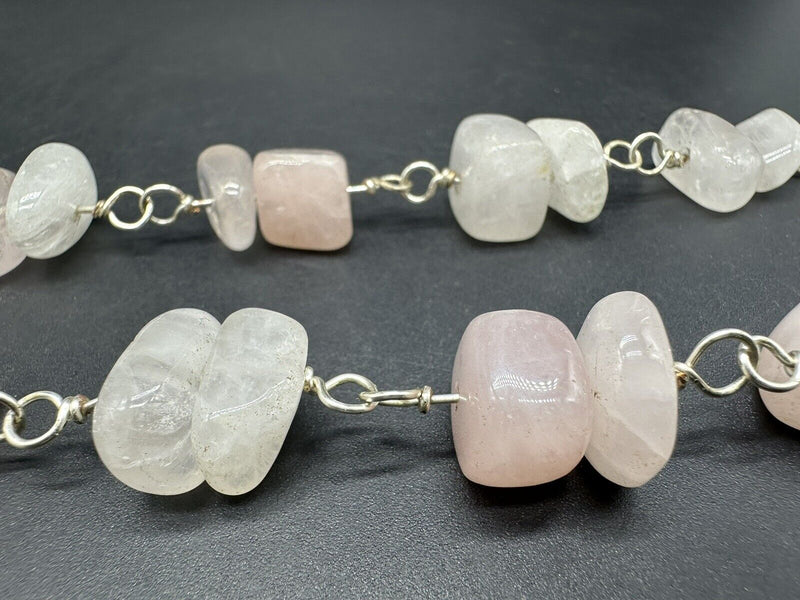 Vintage Rose Quartz Necklace Pendant 24” 129Gs