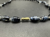 22” Vintage Black Banded Agate Gemstone Beaded Elegant Necklace 22"