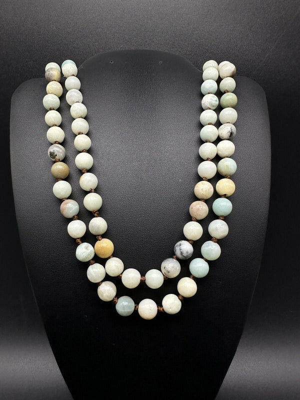 Natural Multi Gemstone Knotted Beaded NECKLACE 60”