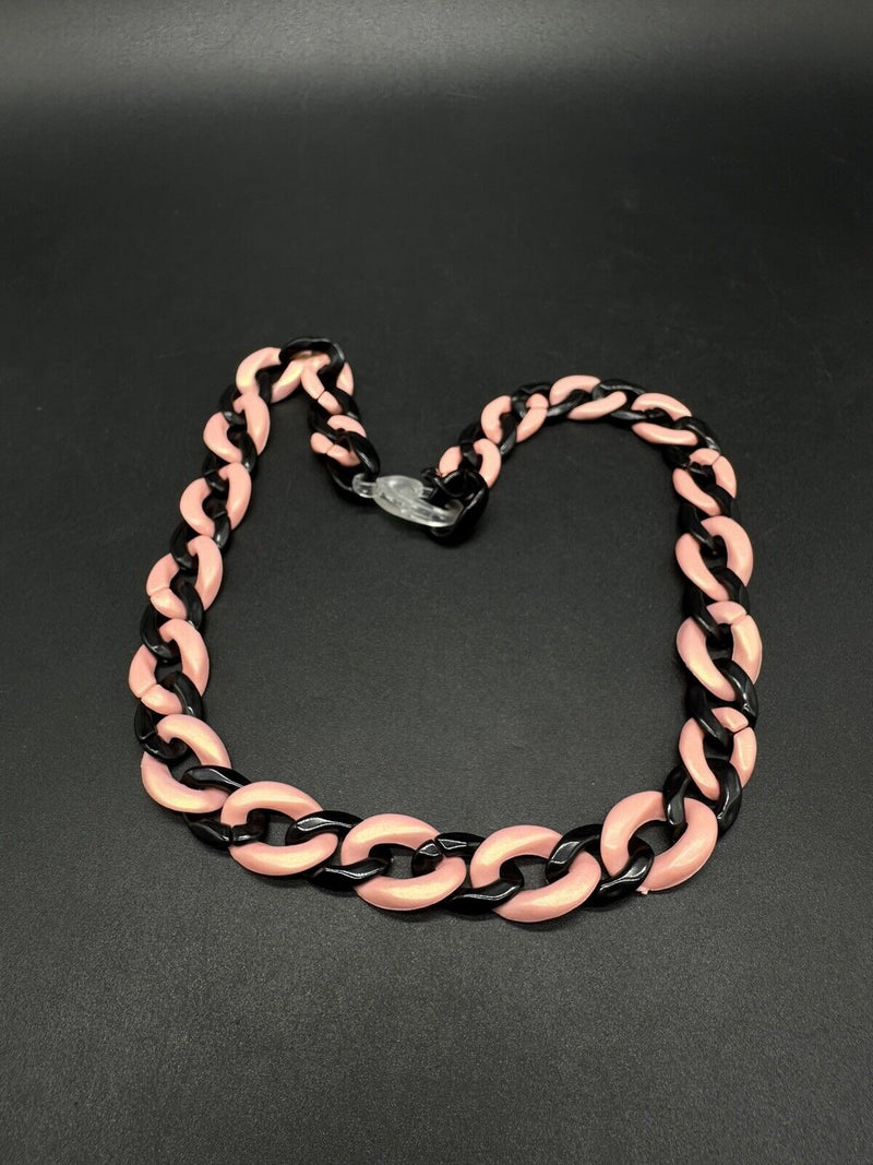 Acrylic Curb Link Necklace Pink and Black 18”