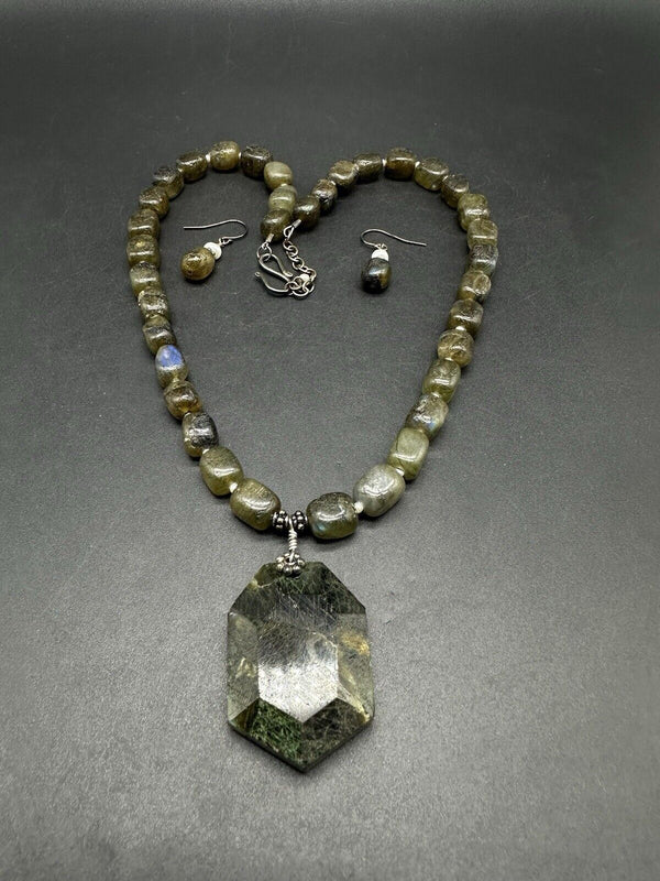 Labradorite Gemstone Necklace & Earring Set 20”