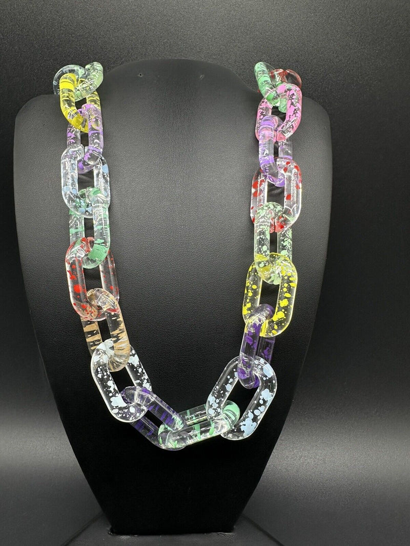 Clear Translucent Cable Link  Multicolor Acrylic Chain Link Necklace 18”