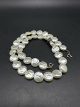 18" White 12mm Flat Genuine Pearl & Crystal Elegant Necklace