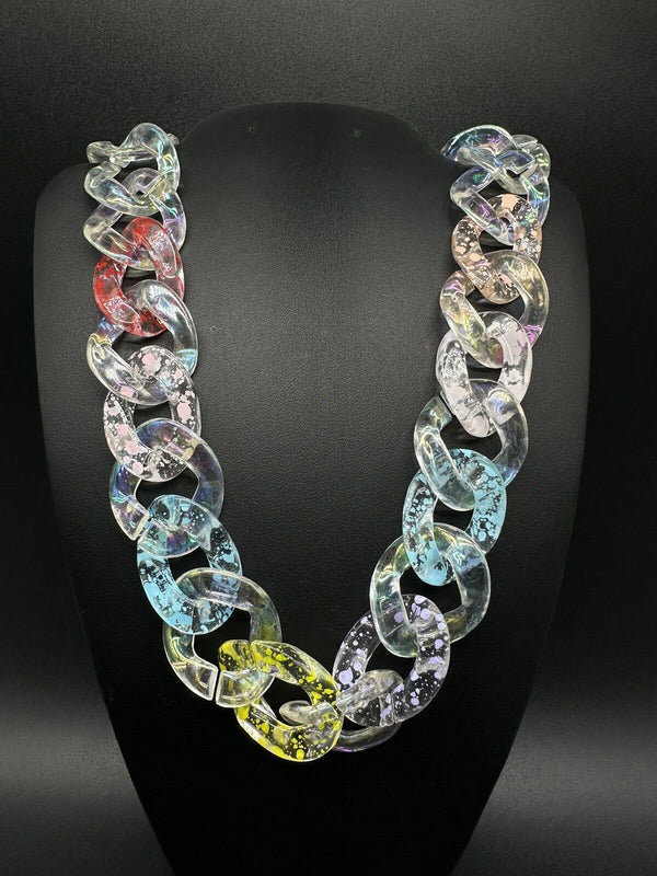 Multi Color Clear Translucent Chunky Cuban Link Necklace 18”