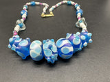 Vintage Art Glass Bead 20” Necklace~Blue White