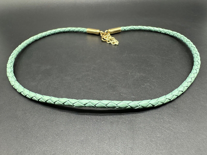 Woven Leather Turquoise Gold Tone Barse Necklace 20”