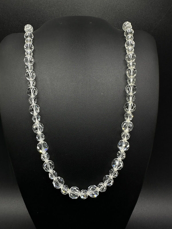 Vintage Faceted Clear Glass Graduated Bead Necklace 24”