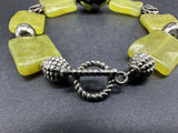 Serpentine Gemstone Art glass Beaded Bracelet 7” Long