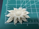 Vintage Celluloid White Layered Flower Carved Brooch & Earrings Set