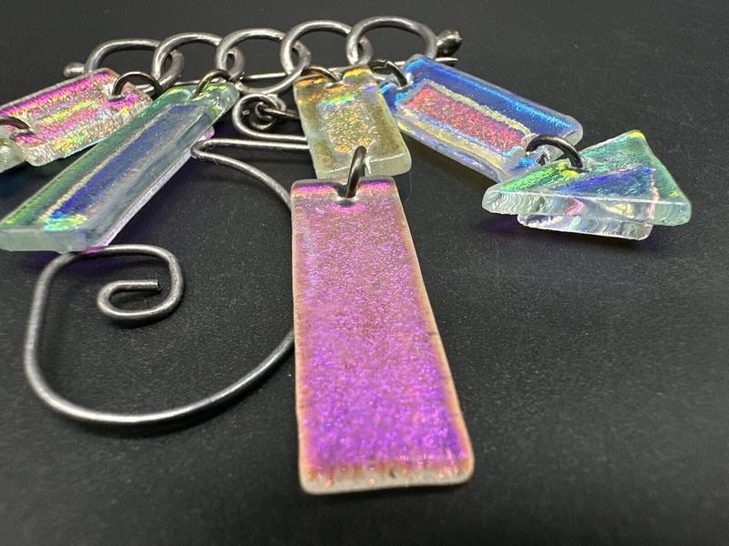 Vintage Sterling Silver Geometric Shapes on Bar Dichroic Handmade Brooch