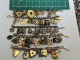 Vintage Gold Tone Charm Statement Bracelets Lot Of 5~ Lots Of Charms!