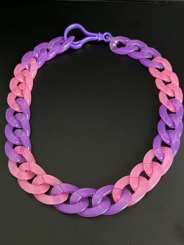 Acrylic Curb Link Necklace Pink and Purple 20”