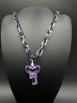 Acrylic Cable Link Chain Purple Crystal Key Pendant Necklace 17”