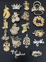 Lot Of 18 Signed Vintage to Modern Holiday Christmas Brooches~Unsigned~