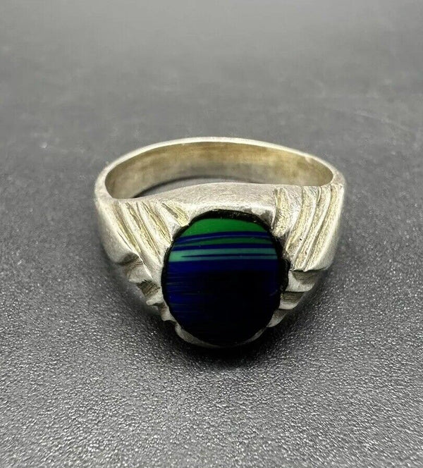 VINTAGE STERLING SILVER MEXICO INLAY Malachite Lapis RING SZ 6.5