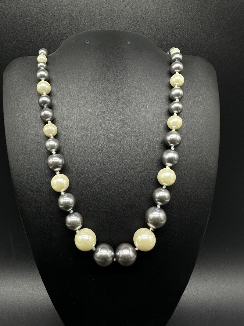 Sterling Silver Round Glass Knotted Pearl 18” Adj . Necklace