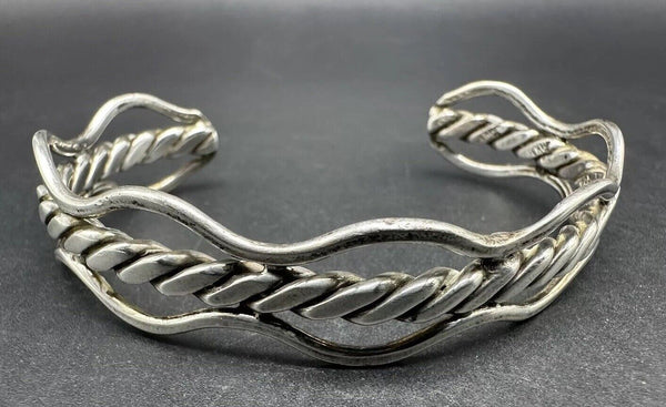 Mexico Silver Cuff Bracelet Twisted Wire Design 6.75”