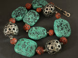 Tibetan Silver Coral/Turquoise Large Bead Necklace  (Heavy)