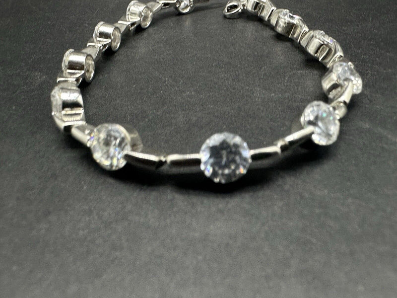 Vintage Sterling Silver 925 Clear Cubic Zirconia Tennis Bracelet   sz 7"