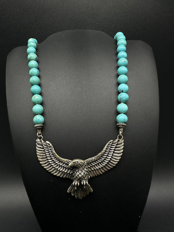 Turquoise BBJ 925 Solid American Eagle Sterling Silver Necklace 21”